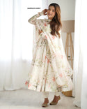 Floral Printed Organza Anarkali Kurti With Cotton Silk Pant And Dupatta-ISKWSU23128997