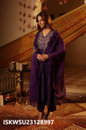 Embroidered Silk Pleated Kurti With Pant And Organza Dupatta-ISKWSU23128996