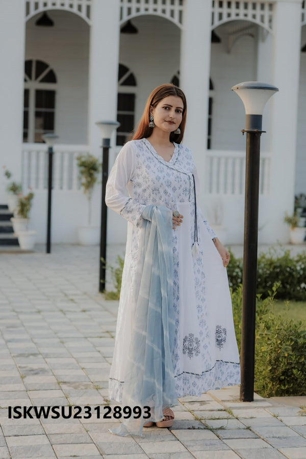 Printed Cotton Anarkali Kurti With Pant And Dupatta-ISKWSU23128993