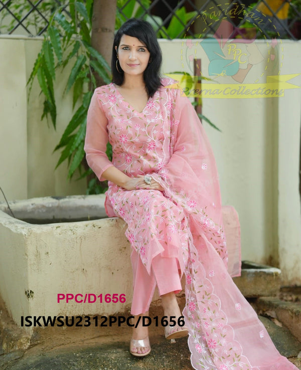 Embroidered Kota Doriya Kurti With Cotton Pant And Kota Doriya Dupatta-ISKWSU2312PPC/D1656