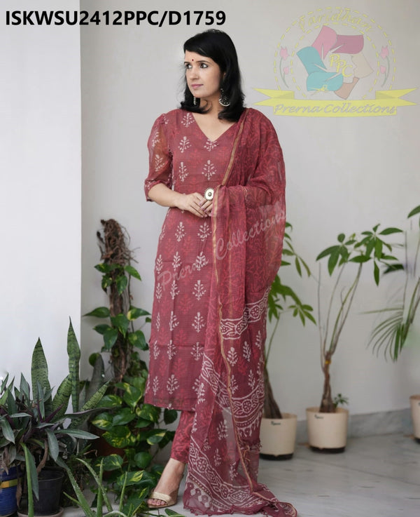 Chanderi Banarasi Silk Kurti With Silk Pant And Dupatta-ISKWSU2412PPC/D1759