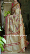 Floral Printed Handloom Tussar Silk Saree With Blouse-ISKWSR2312HS2931