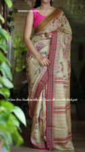 Floral Printed Handloom Tussar Silk Saree With Blouse-ISKWSR2312HS2931