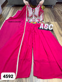 Georgette Palazzo With Embroidered Crop Top And Dupatta-ISKWPL2312AGC4592