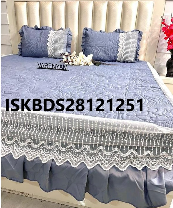 Quilted Bedcover With Lace And Frill 3Pc Set-ISKBDS28121251