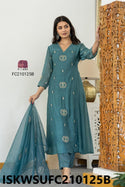 Embroidered Malmal Chanderi Kurti With Silk Pant And Organza Dupatta-ISKWSUFC210125B/FC210125P