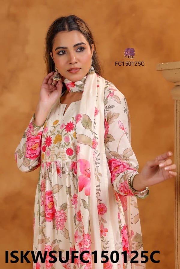 Digital Floral Printed Cotton Kurti With Pant And Dupatta-ISKWSUFC150125C