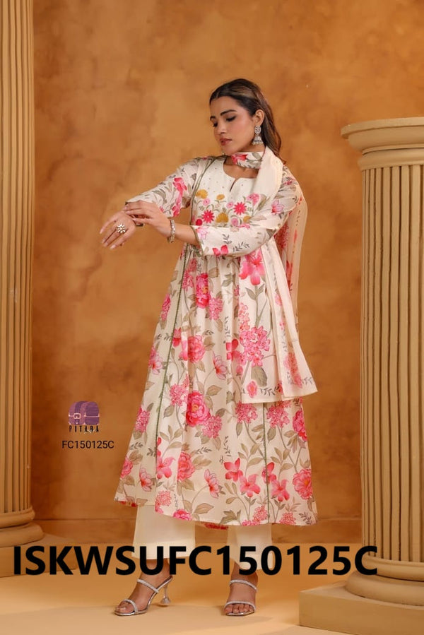 Digital Floral Printed Cotton Kurti With Pant And Dupatta-ISKWSUFC150125C