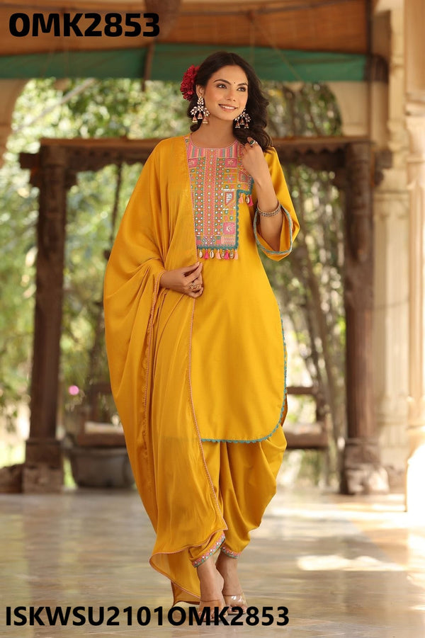 Embroidered Maslin Kurti With Pant And Dupatta-ISKWSU2101OMK2853