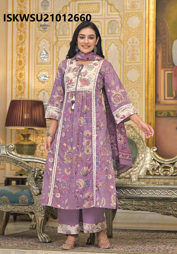 Printed Cotton Kurti With Pant And Dupatta-ISKWSU21012660