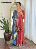 Embroidered Dola Silk Kurti With Sharara And Printed Gaji Silk Dupatta-ISKWSH21012655