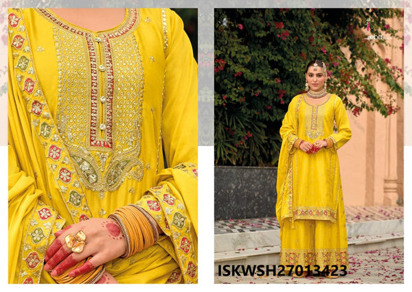 Embroidered Chinon Kurti With Sharara And Dupatta-ISKWSH27013423