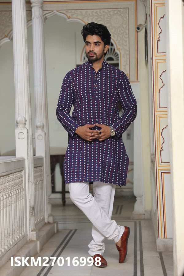 Men's Bagru Hand Block Printed Cotton Kurta With Pajama-ISKM27016998