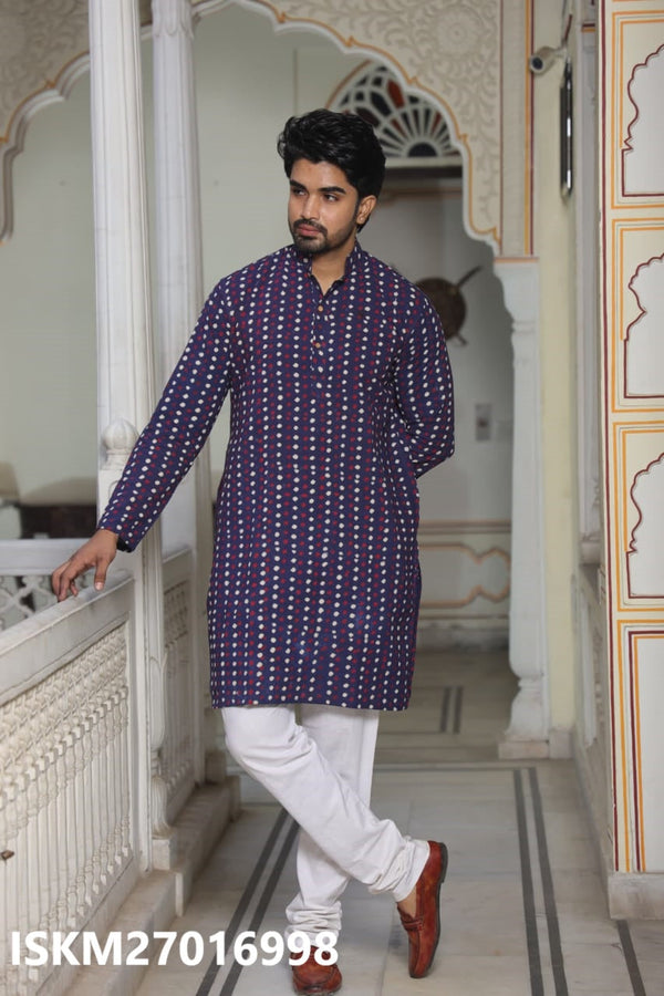 Men's Bagru Hand Block Printed Cotton Kurta With Pajama-ISKM27016998