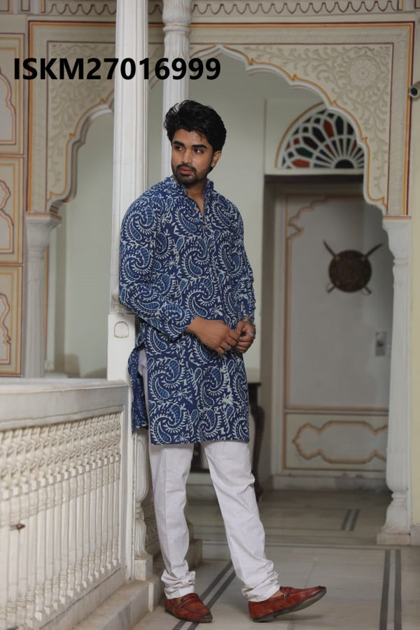 Men's Bagru Hand Block Printed Cotton Kurta With Pajama-ISKM27016999