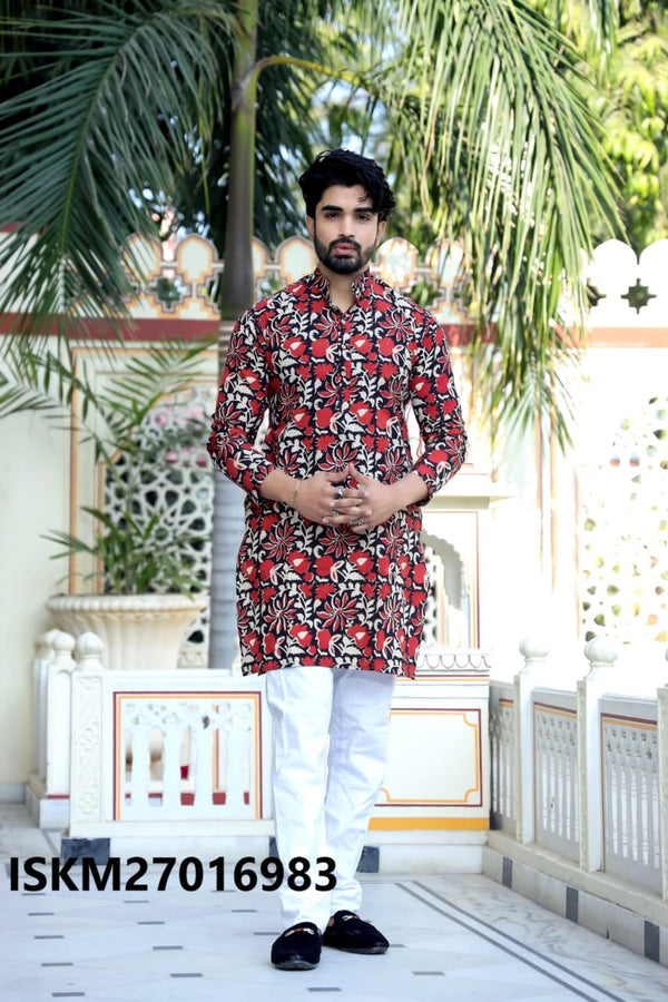 Men's Bagru Hand Block Printed Cotton Kurta With Pajama-ISKM27016983