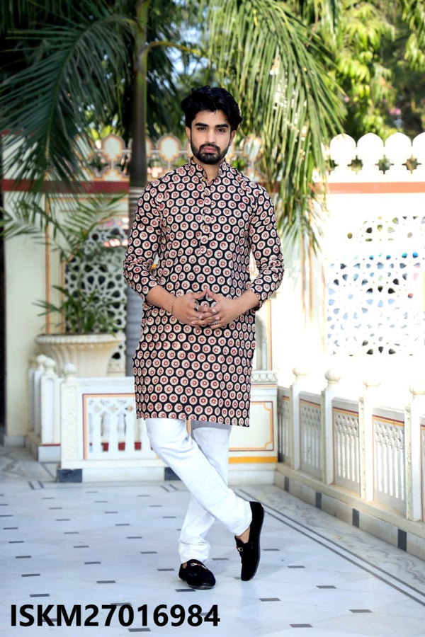 Men's Bagru Hand Block Printed Cotton Kurta With Pajama-ISKM27016984