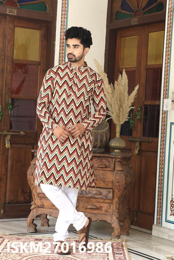 Men's Bagru Hand Block Printed Cotton Kurta With Pajama-ISKM27016986