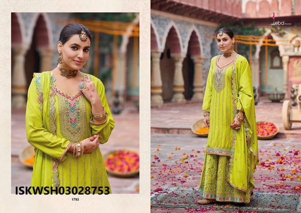 Embroidered Chinon Kurti With Sharara And Dupatta-ISKWSH03028753