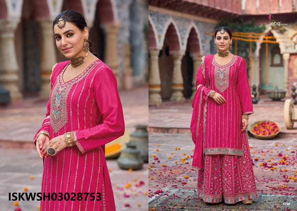 Embroidered Chinon Kurti With Sharara And Dupatta-ISKWSH03028753