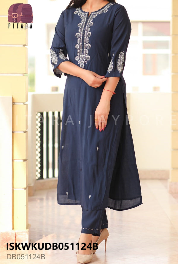 Embroidered Silk Kurti With Pant-ISKWKUDB051124B