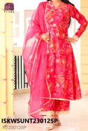 Printed Modal Maslin Anarkali Kurti With Pant And Organza Dupatta-ISKWSUNT230125R/NT230125P