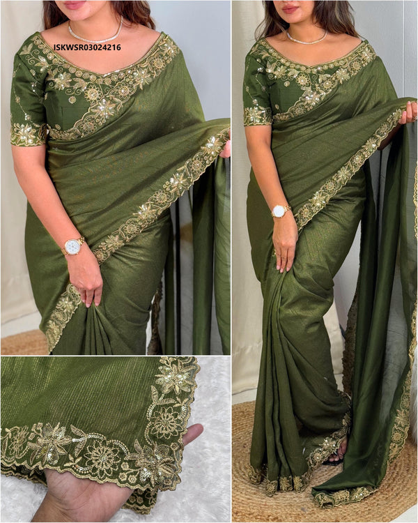 Embroidered Mysore Cotton Saree With Blouse-ISKWSR03024216