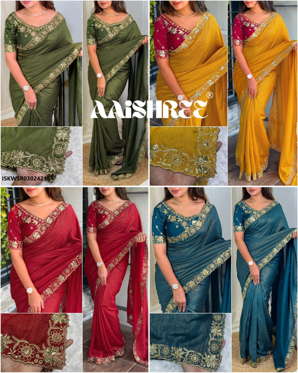 Embroidered Mysore Cotton Saree With Blouse-ISKWSR03024216