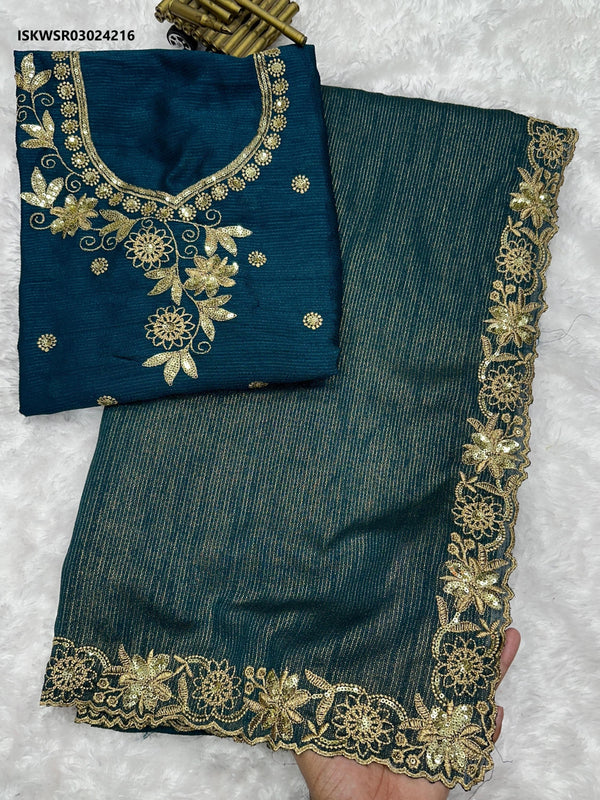 Embroidered Mysore Cotton Saree With Blouse-ISKWSR03024216