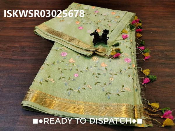 Embroidered Linen Saree With Blouse-ISKWSR03025678