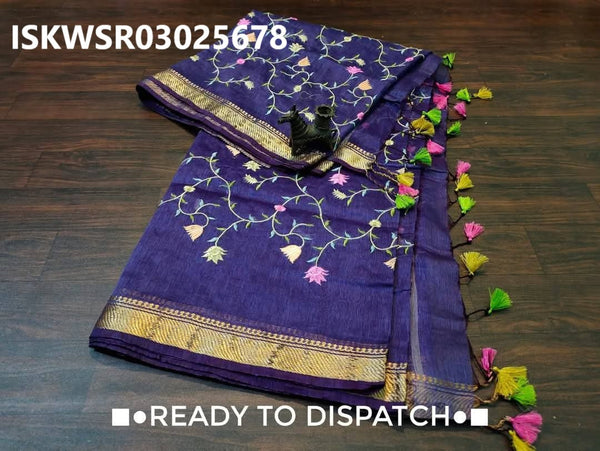 Embroidered Linen Saree With Blouse-ISKWSR03025678