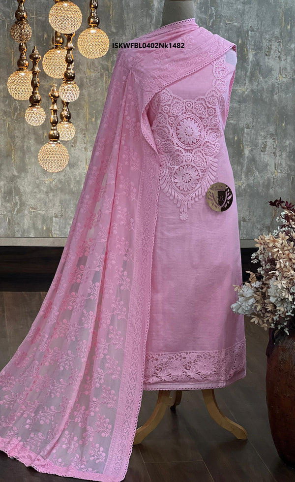 Embroidered Kota Checks Kurti With Cotton Bottom And Georgette Dupatta-ISKWFBL0402Nk1482