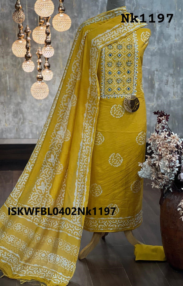 Batik Printed Chanderi Cotton Kurti With Bottom And Dupatta-ISKWFBL0402Nk1197