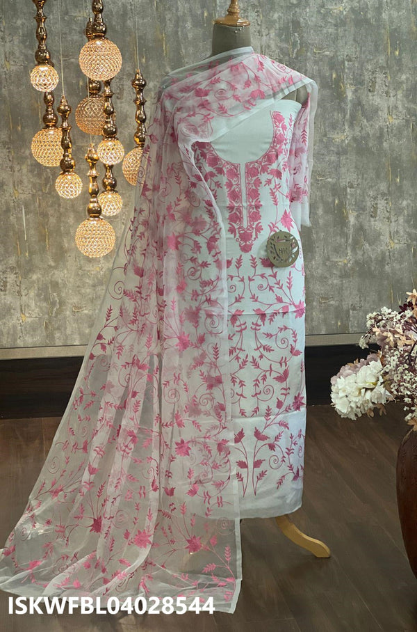 Embroidered Chinon Chiffon Kurti With Organza Dupatta-ISKWFBL04028544