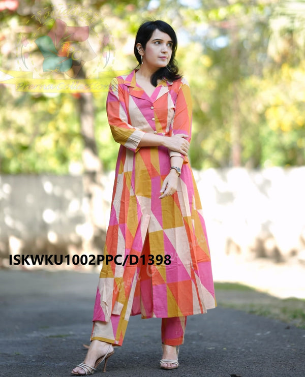 Abstract Printed Cotton A-Line Kurti With Pant-ISKWKU1002PPC/D1398