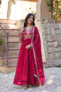 Embroidered Georgette Gown With Dupatta-ISKWGN100220992