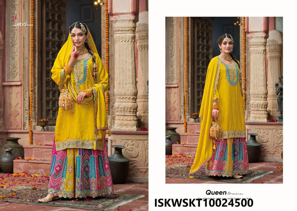 Embroidered Chinon Kurti With Skirt And Dupatta-ISKWSKT10024500