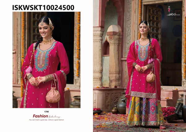 Embroidered Chinon Kurti With Skirt And Dupatta-ISKWSKT10024500