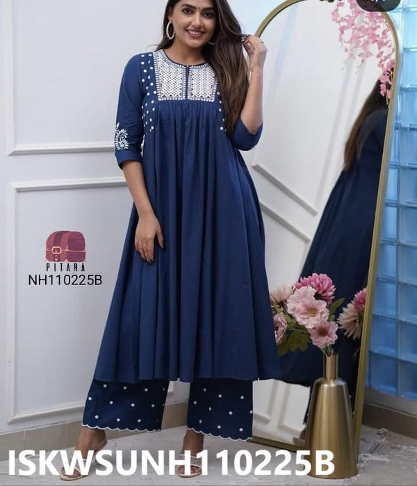 Embroidered Cotton Flared Kurti With Palazzo-ISKWKUNH110225B