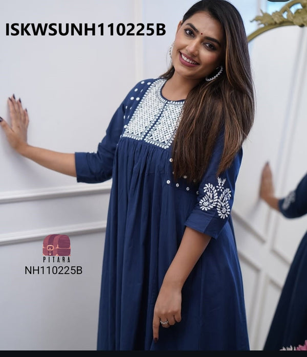 Embroidered Cotton Flared Kurti With Palazzo-ISKWKUNH110225B