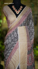 Bagru Hand Block Printed Munga Crepe Silk Saree With Blouse-ISKWSR1102HS3554