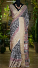 Bagru Hand Block Printed Munga Crepe Silk Saree With Blouse-ISKWSR1102HS3554