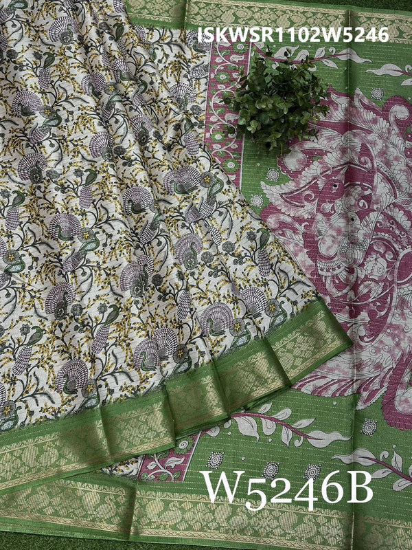 Digital Printed Silk Saree With Contrast Blouse-ISKWSR1102W5246