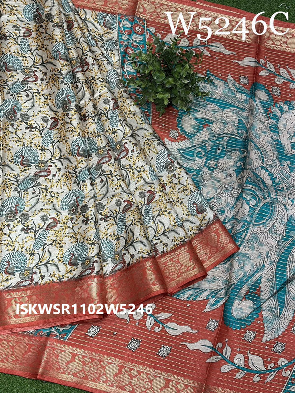 Digital Printed Silk Saree With Contrast Blouse-ISKWSR1102W5246