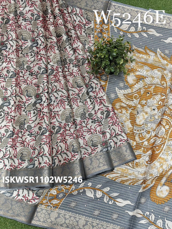 Digital Printed Silk Saree With Contrast Blouse-ISKWSR1102W5246