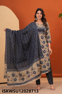 Printed Cotton Kurti With Pant And Dupatta-ISKWSU12028713