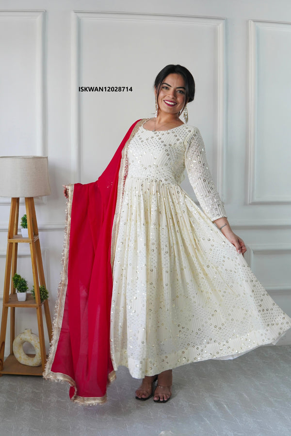 Embroidered Georgette Anarkali With Dupatta-ISKWAN12028714