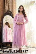 Embroidered Malmal Cotton Anarkali Kurti With Pant And Organza Dupatta-ISKWSU12028717