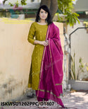 Handloom Weaved Silk Kurti With Pant And Handloom Zari Dupatta-ISKWSU1202PPC/D1807