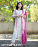 Handloom Cotton Silk Kurti With Pant And Ikkat Printed Khadi Silk Dupatta-ISKWSU1202PPC/D1393